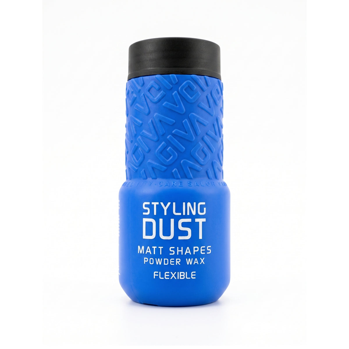 Blå Vavigi Styling Dust Matt Shapes Powder Wax flaske med sort låg mod hvid baggrund.