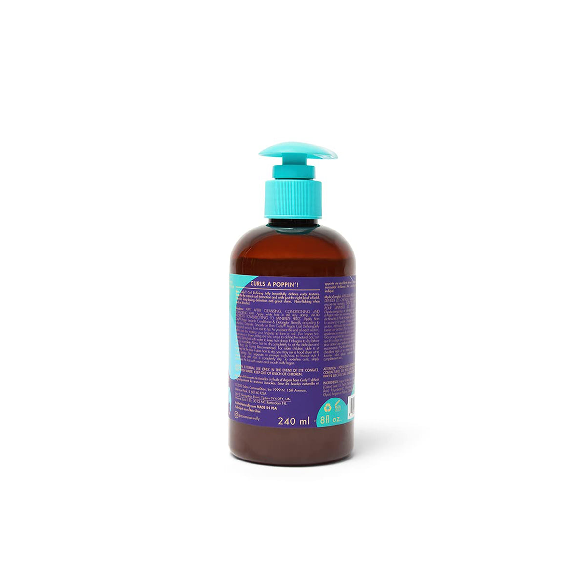 Sidevisning af As I Am Born Curly Curl Defining Jelly 240ml med tekstbeskrivelse og produktdetaljer.
